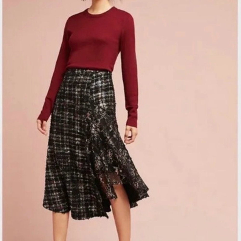 NEW! Eva Franco Anthropologie Asymmetrical -SZ 6- Lace Metallic Tweed Skirt